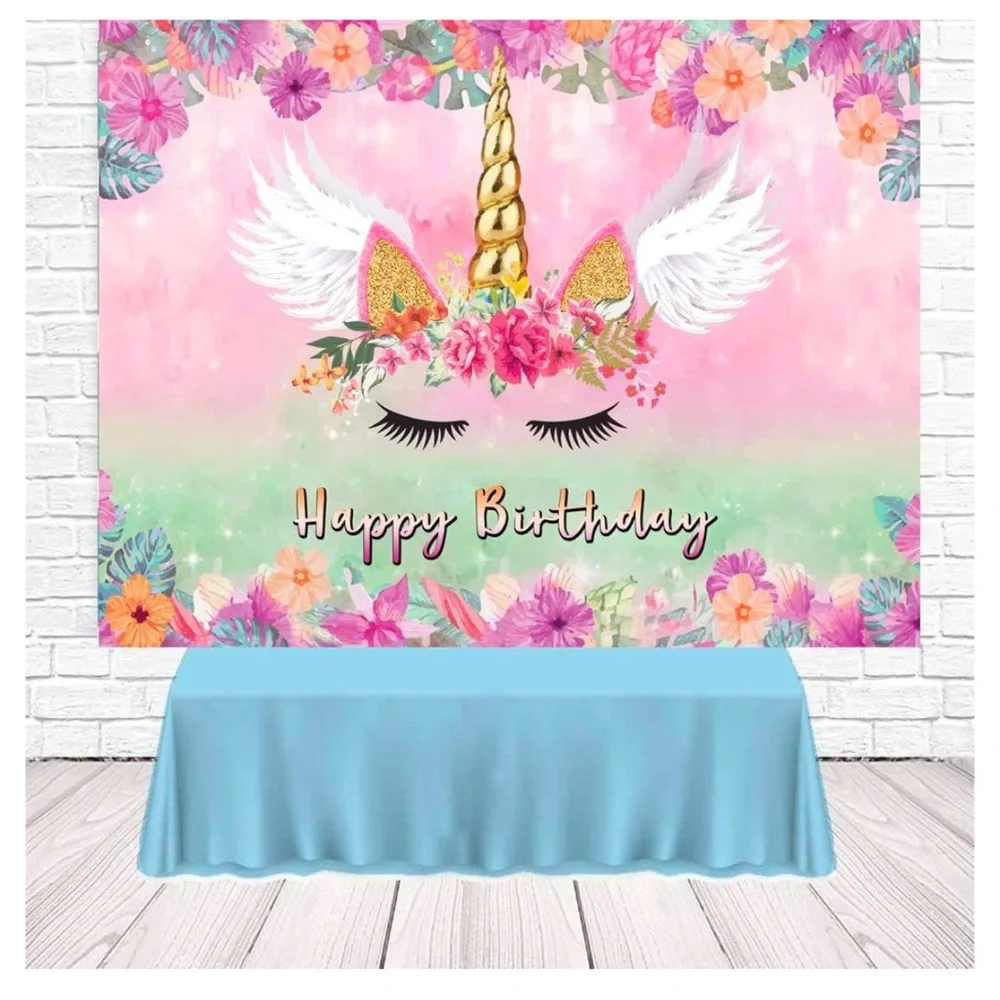 Unicorn Happy Birthday Backdrop # 4, 5 x7